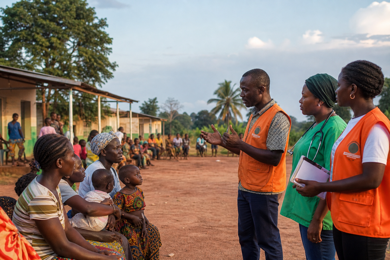 Professionnels de santé publique auprès d’une communauté en Côte d’Ivoire.